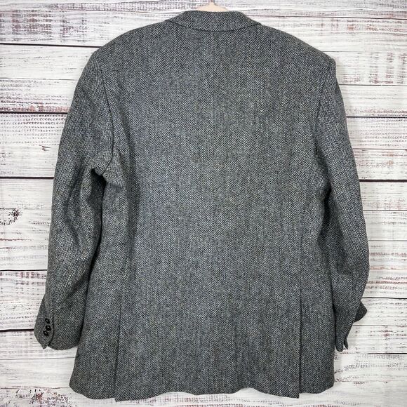Harris Tweed Herringbone Wool Sport Coat Blazer Jacket Gray Blue 2 Button 44L - Picture 5 of 16